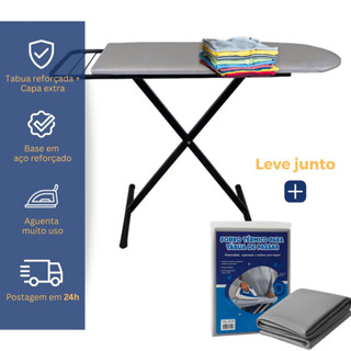 Kit Tábua De Passar Roupa Reforçada Pés Dobráveis Com Forro Térmico + Capa Ajustável Térmica c/ Espuma Metalizada Cinza em Oferta na Shopee