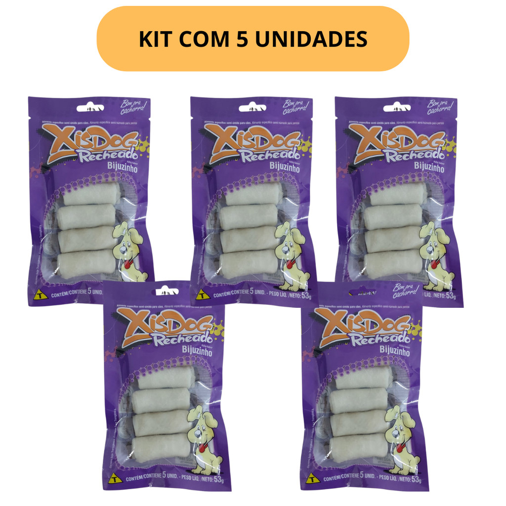 PETISCO XISDOG BIJUZINHO RECHEADO PARA CAES SABOROSO - KIT 5