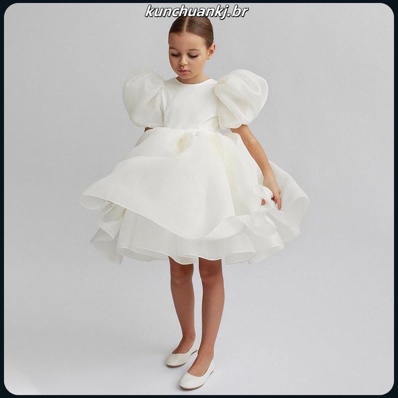 Vestido feminino novo vestido de manga bolha europeu e americano vestido de princesa vestido floral infantil saia de mal