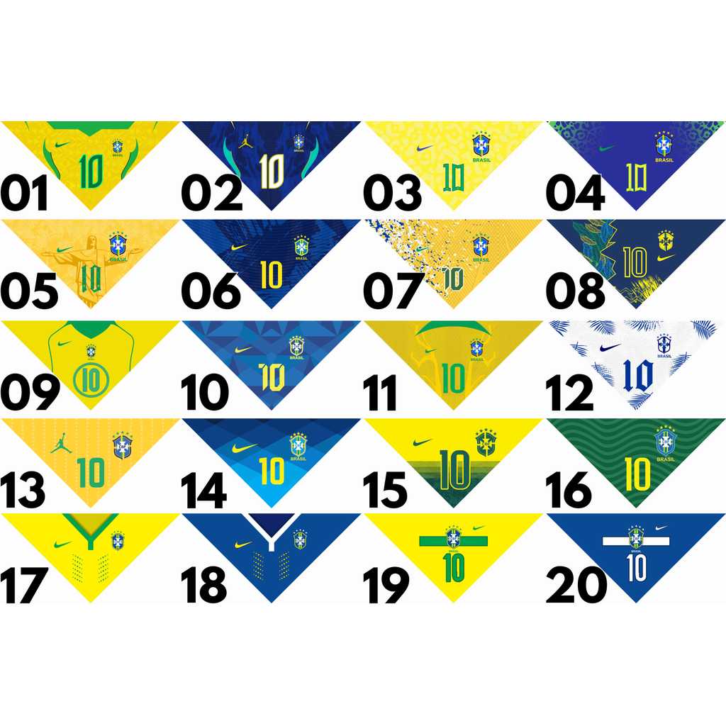 100 Bandanas P M G, 30 P, 50 M, 20 G, Com Viés de Brasil Copa do Mundo Estampas Variadas Pet Shop