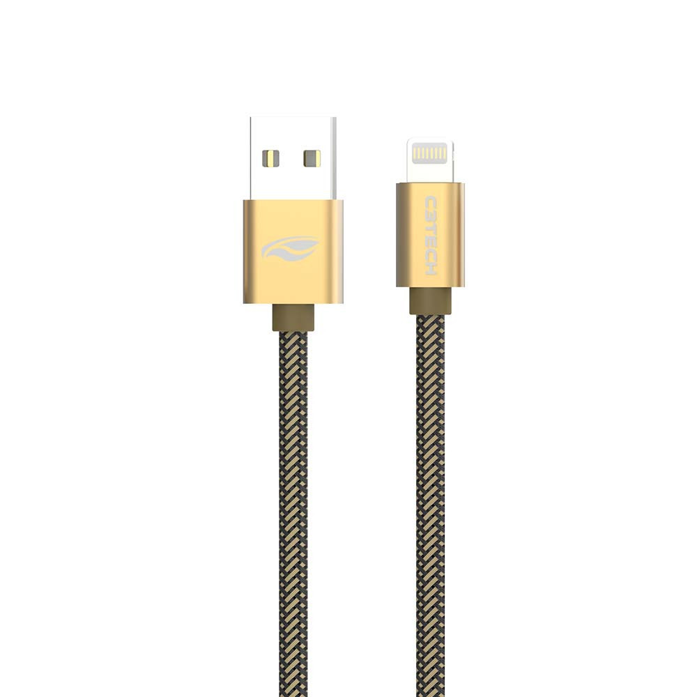 Cabo em Nylon Usb IOS Lightning 2.0a 2 Metros C3 Tech Cb-210gd Dourado