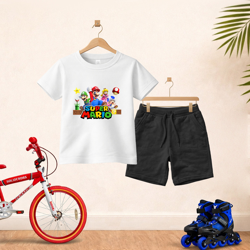 Camiseta Short Conjunto Infantil Super Mario Em Algodão Conjunto De Bermuda Juvenil Conjunto De Bermuda Juvenil