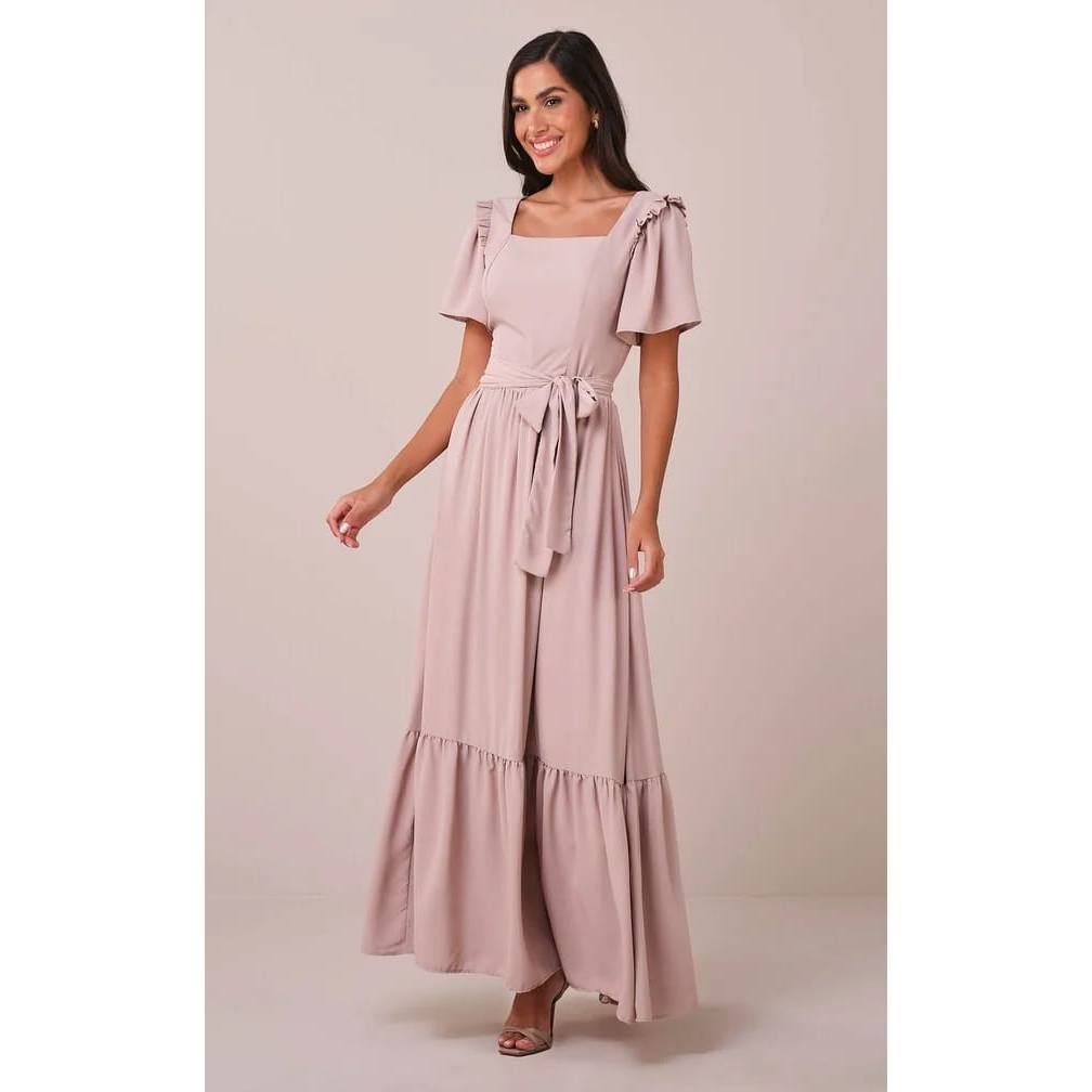 Vestido bege Longo no Crepe Fluido - Tata Martello