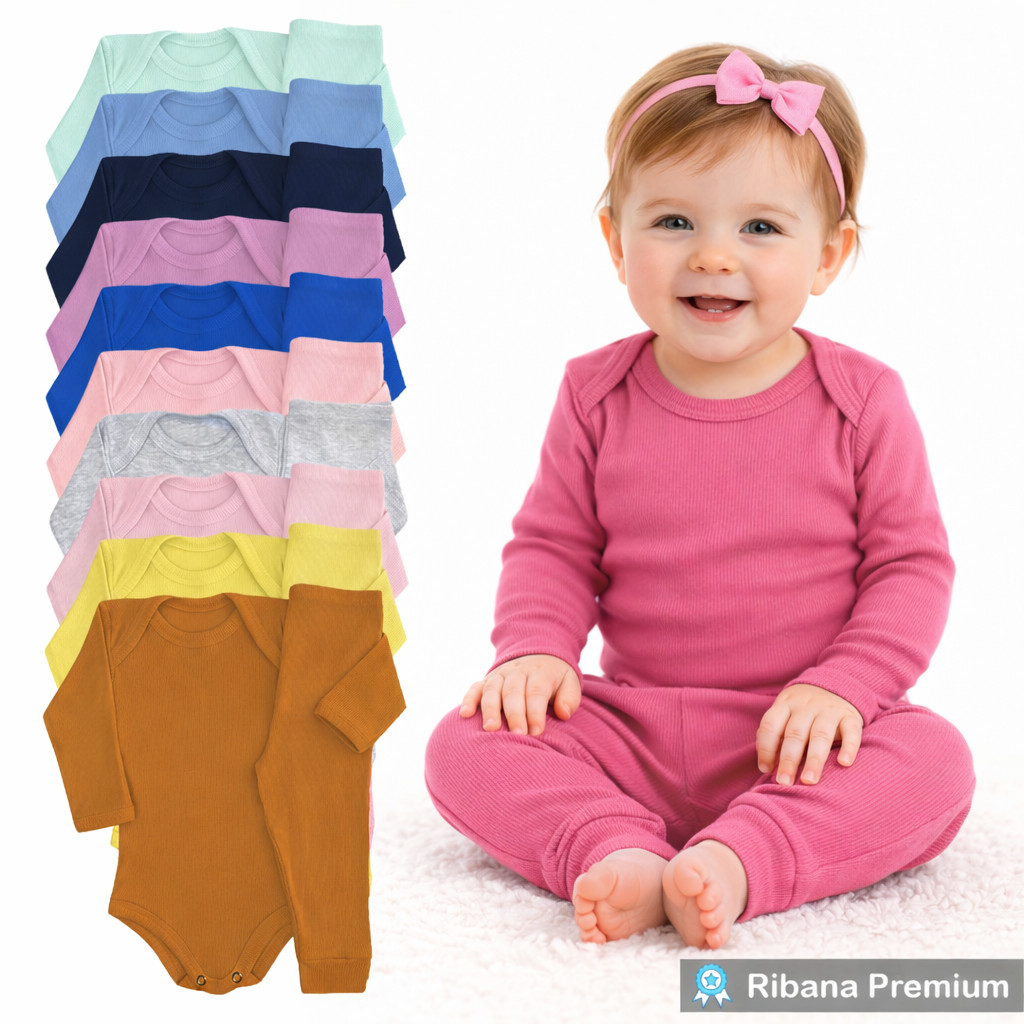 Kit 8 Peças 4 Body + 4 Calça RN ao 3 Conjunto Bebê Ribana Canelado Premium Antialérgico 100% Algodão