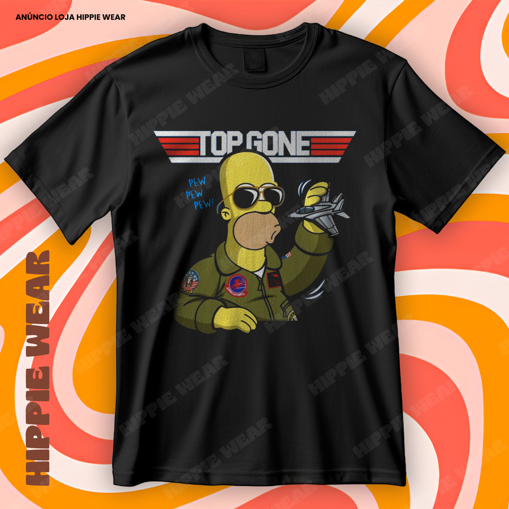 Camiseta Homer Simpson Top Gone Paródia Top Gun Filme Blusa Camisa 100% Algodão