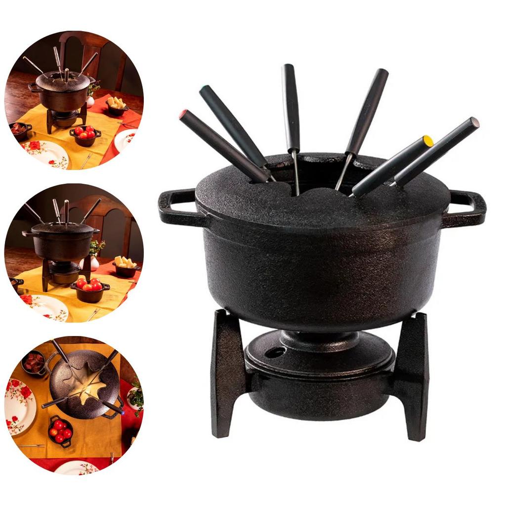 Fondue Completo 6 Garfos Com Fogareiro A Álcool Ferro Fundido Santana