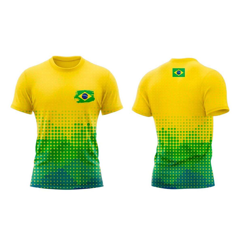 Camiseta Masculina do Brasil Especial da Copa Dry Fit Manga Curta Amarela - Mar Negro