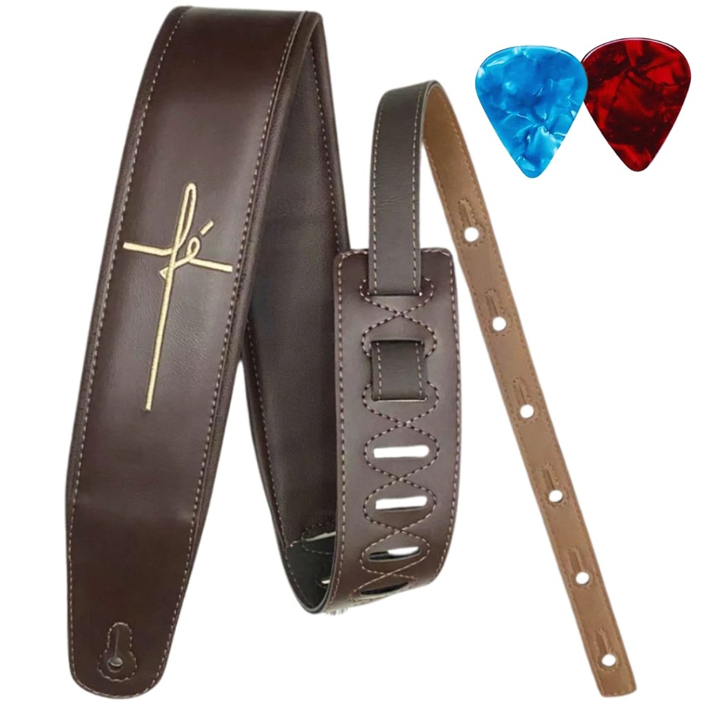 Correia Alça Gospel Guitarra Violão Baixo Viola  Acolchoada Bordada - Basso CLA FÉ MARROM + 2 Palhetas em Oferta na Shopee