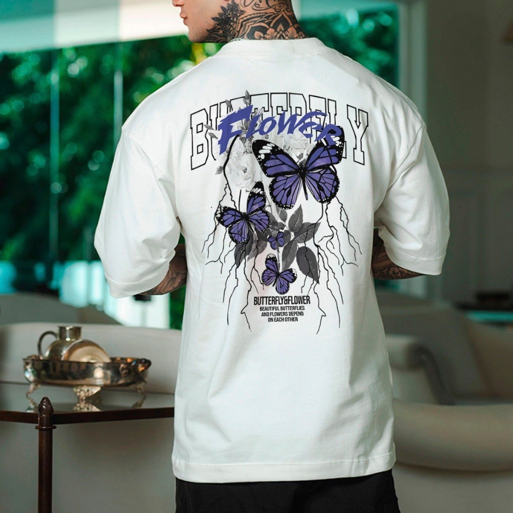 Camiseta Oversized Streetwear Butterfly Flower Borboleta Estampada  STW 155