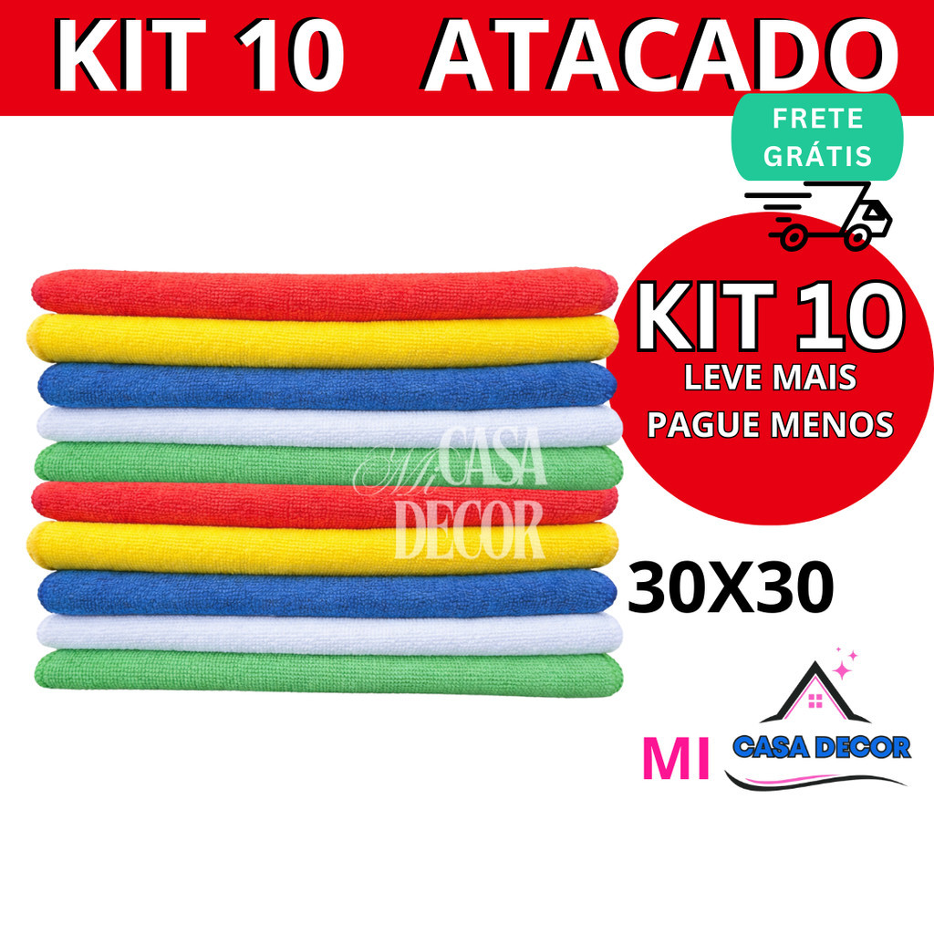 Kit 10 panos de limpeza microfibra Premium alta absorção 30x30cm