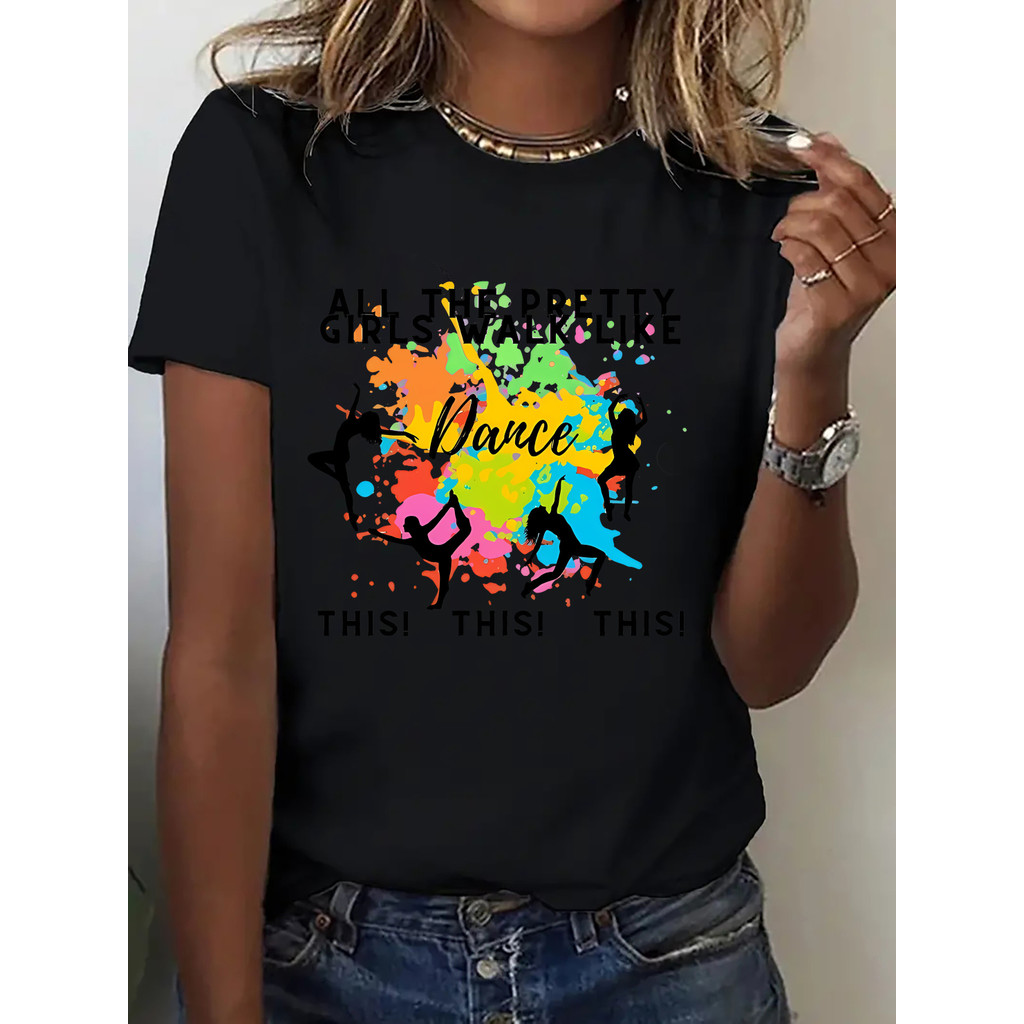 Camiseta Masculina Feminina Ozversized Estampa Dança Silhueta Colorida Camiseta Streetwear, Camiseta Unissex