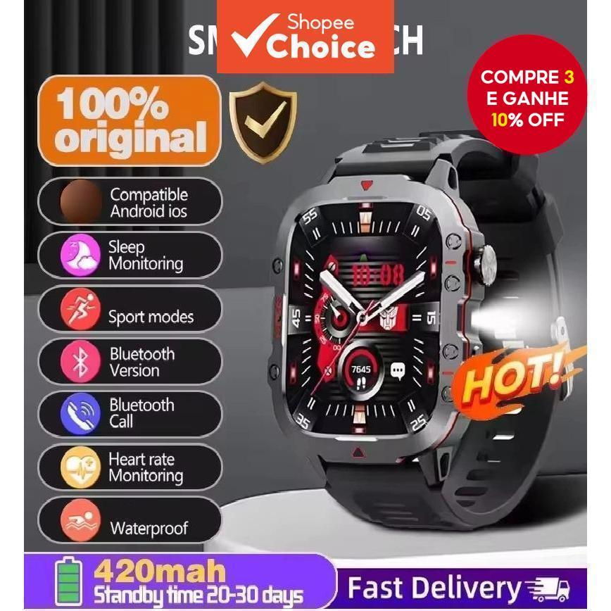 Homens Ao Ar Livre À Prova Dwaterproof Água Esportes Relógio Tela Hd Led Lanterna Bluetooth Falando Monitor De Saúde Fem