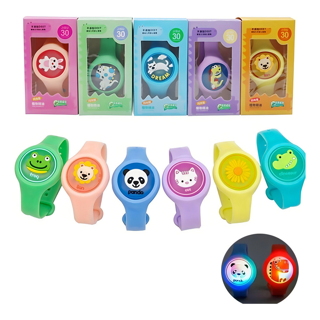 5 Pulseiras Led Relógio C/ Proteção Citronela Anti Mosquito