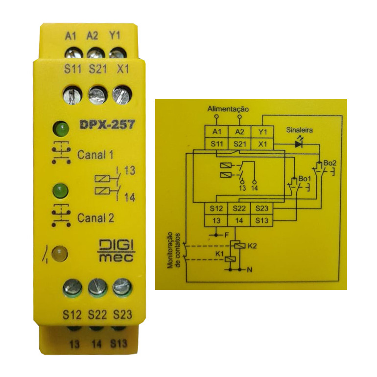 RELE SEGURANÇA BIMANUAL DPX 257 24VCA/VCC T 158 PST DIGIMEC