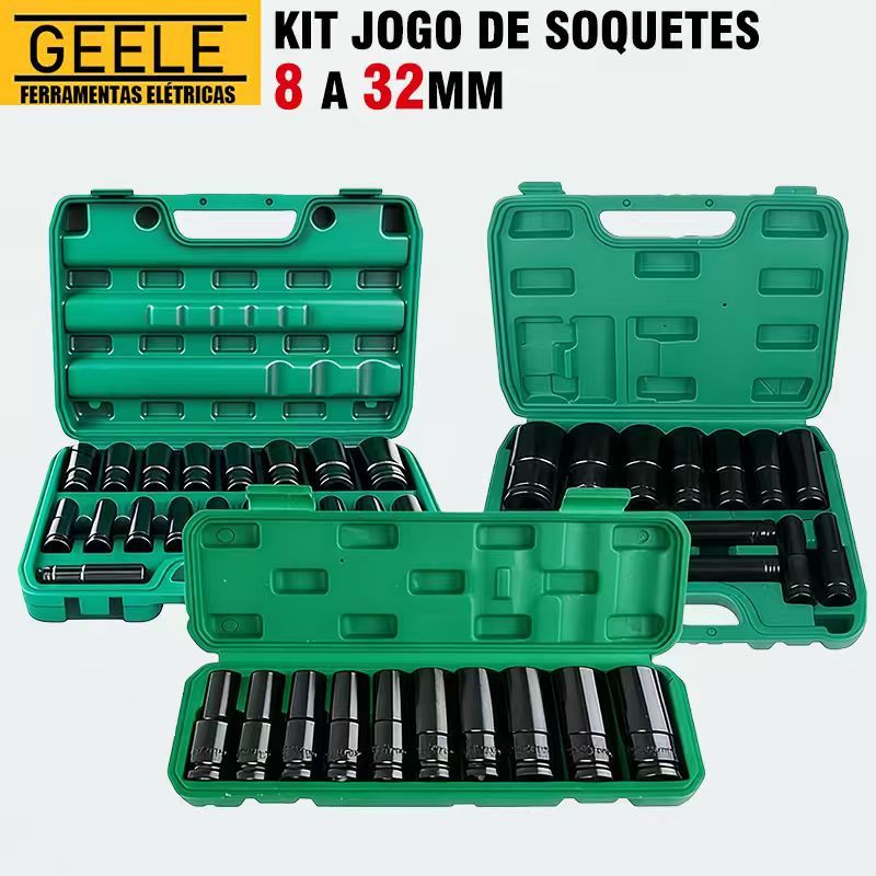Conjunto De Soquete De Impacto Longo 1/2 10 Peças 8 A 32 mm GEELE