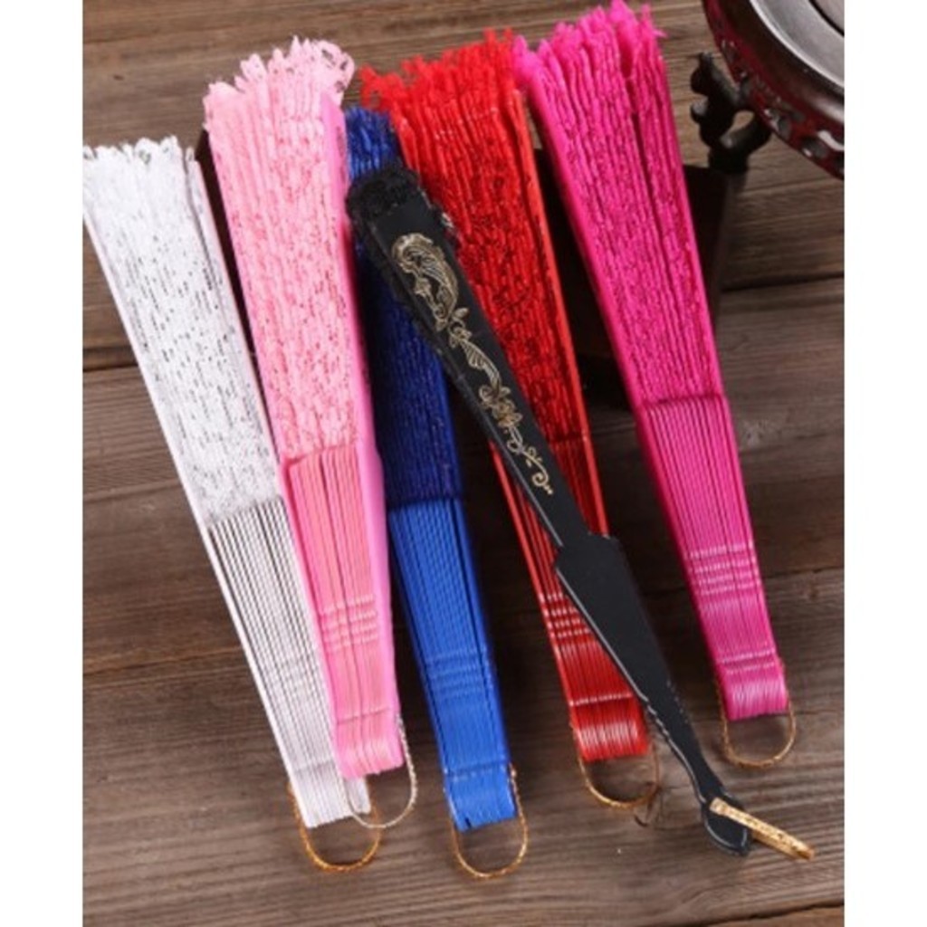KIT 12PCS Leque de tecido Colorido estampado plastico Com Pó de ouro Impressão aleatória — imagem 2 de 2