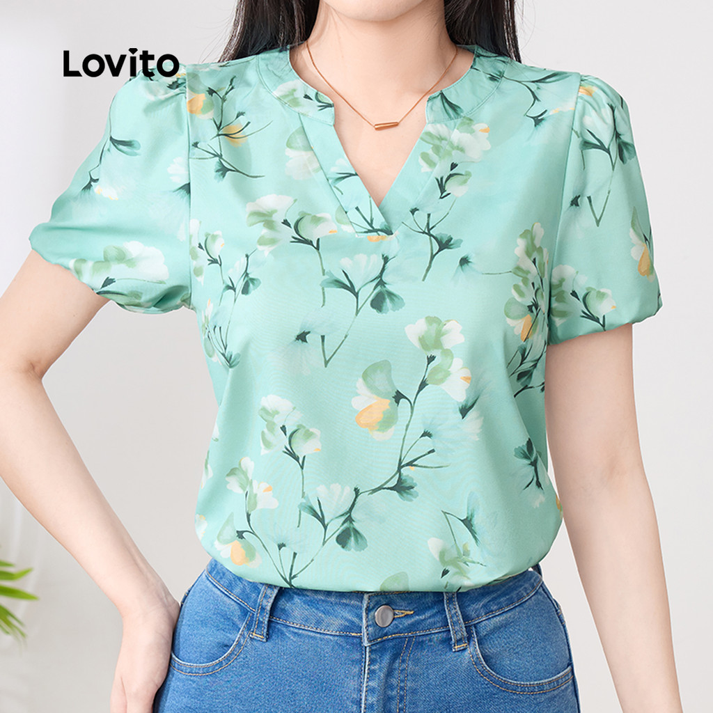 Lovito Férias Blusa Estilo Resort Flores Simples Confortável Estilosa Blusa Prim