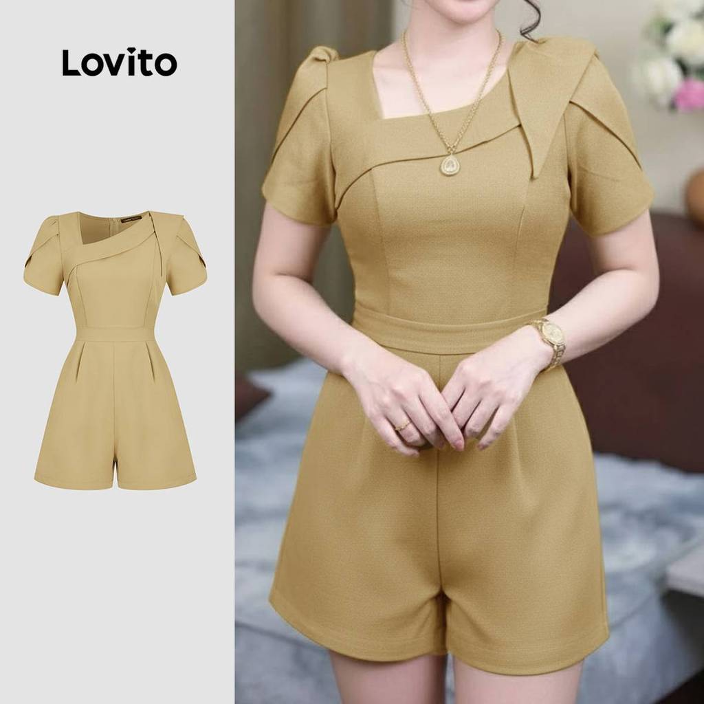 Lovito Macacão Elegante Amarelo Plissado Para Casamento Formal Dama De Honra Primavera/verão Para Mulheres L164ED214 em Oferta na Shopee