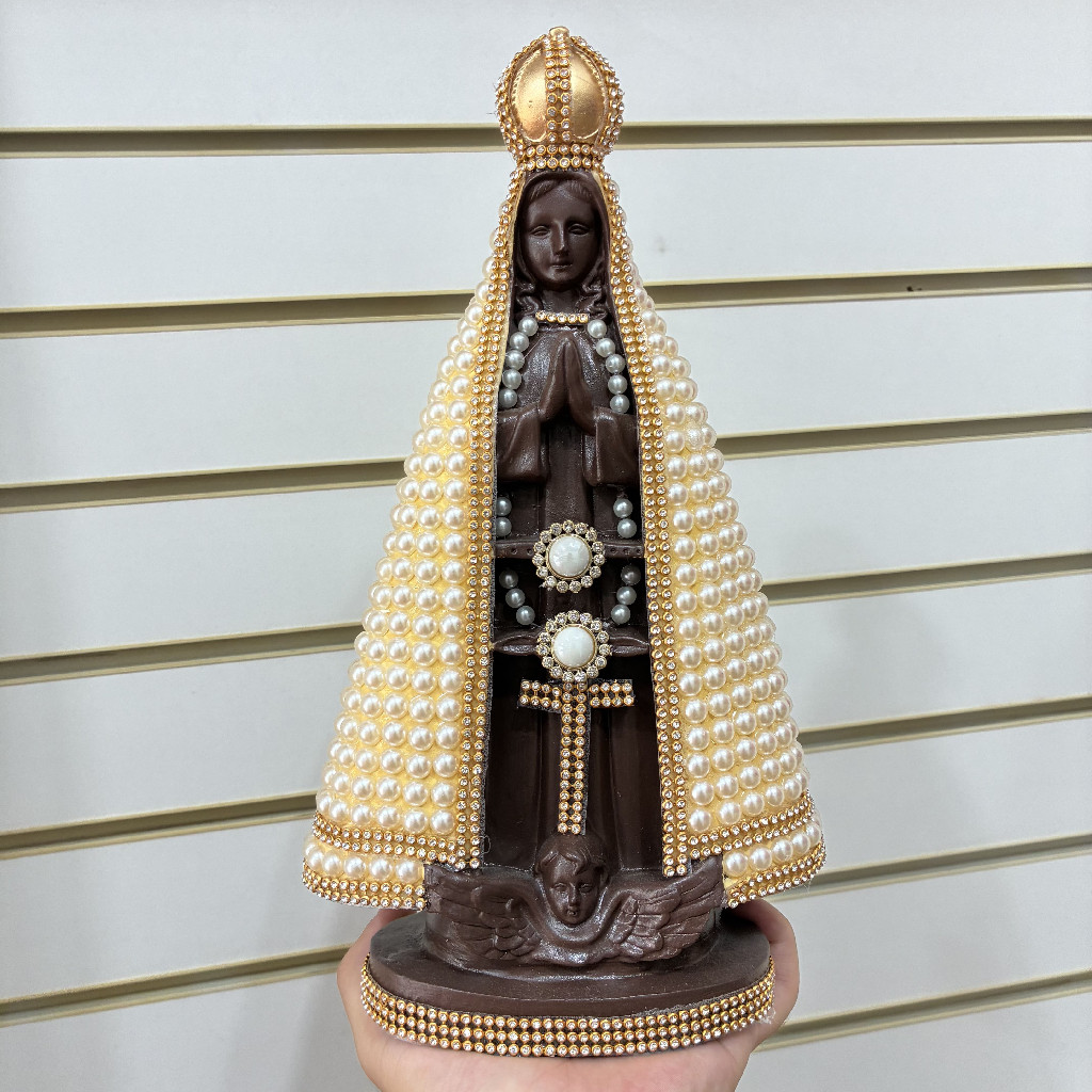 Imagem De Nossa Senhora Aparecida 30 cm Resistente Manto Tradicional Manto Pérola