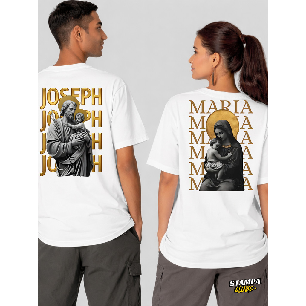 Kit Casal Camisetas Moda Cristã Religiosas São José e Maria Unissex 100% Algodão Lançamento em Oferta na Shopee