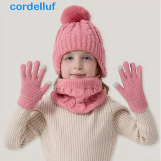 CORDELLUF Chapéus De Malha Para Crianças , Orelhas Quentes , Conjunto De Luvas E Cachecol Bebê Chapéu Infantil De Cor Só