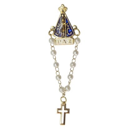 12 Boton Broche Nossa Senhora Aparecida Paz Terço Pérola