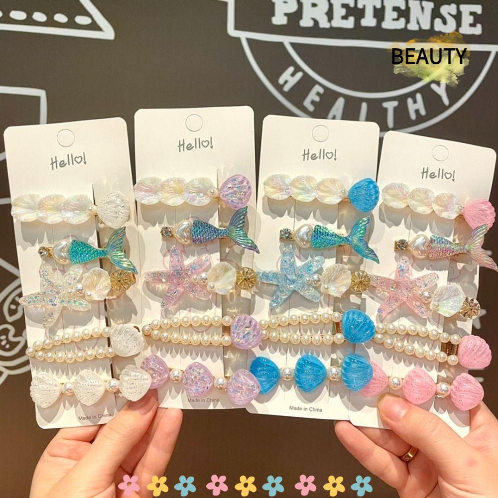 BEAUTYHOMEBR 5 Peças De Grampos De Cabelo Concha Estrela Do Mar , De Sereia Roxa , Presilha Série Oceano Rosa