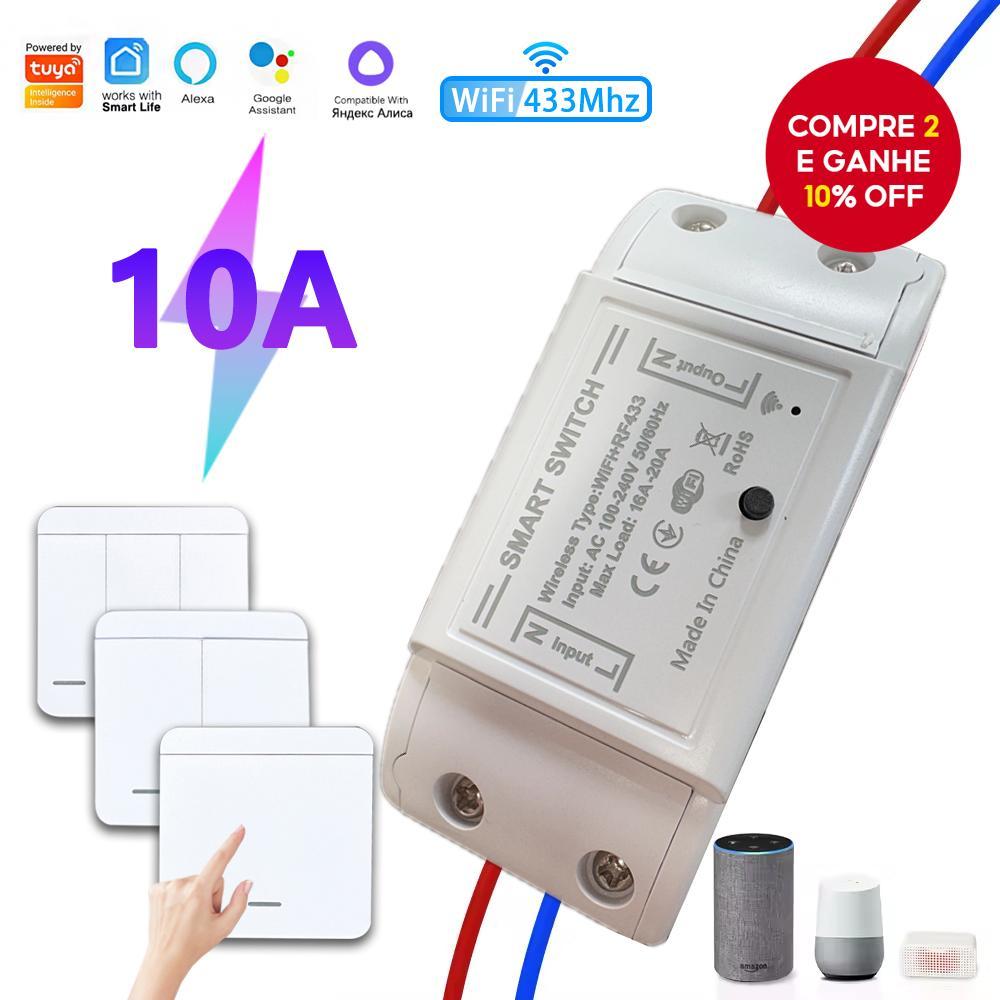 Tuya Smart WiFi Switch RF 433MHz 1-3 Gang 10A Relé Parede Sem Fio