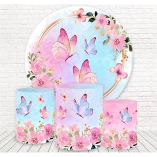 Kit Capa Painel Pegue e Monte Redondo Festa + Trio de Cilindros Veste Fácil Jardim Borboleta Infantil em Oferta na Shopee