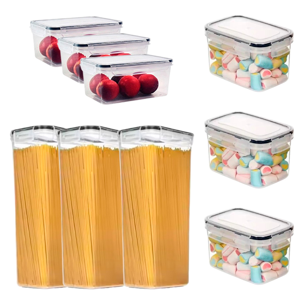 Kit Potes Mantimentos Hermeticos Com Trava 9 Un Geladeira Cozinha Armazenar Cozinha Conserva Alimentos Empilhavel Café