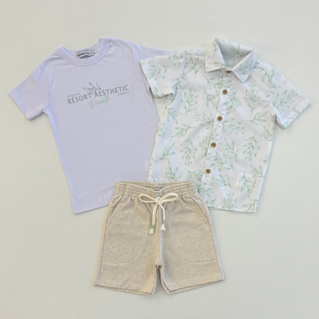 Conjunto 3PÇS Infantil Menino Divertto Camisa e Camiseta Branca com Bermuda Linho