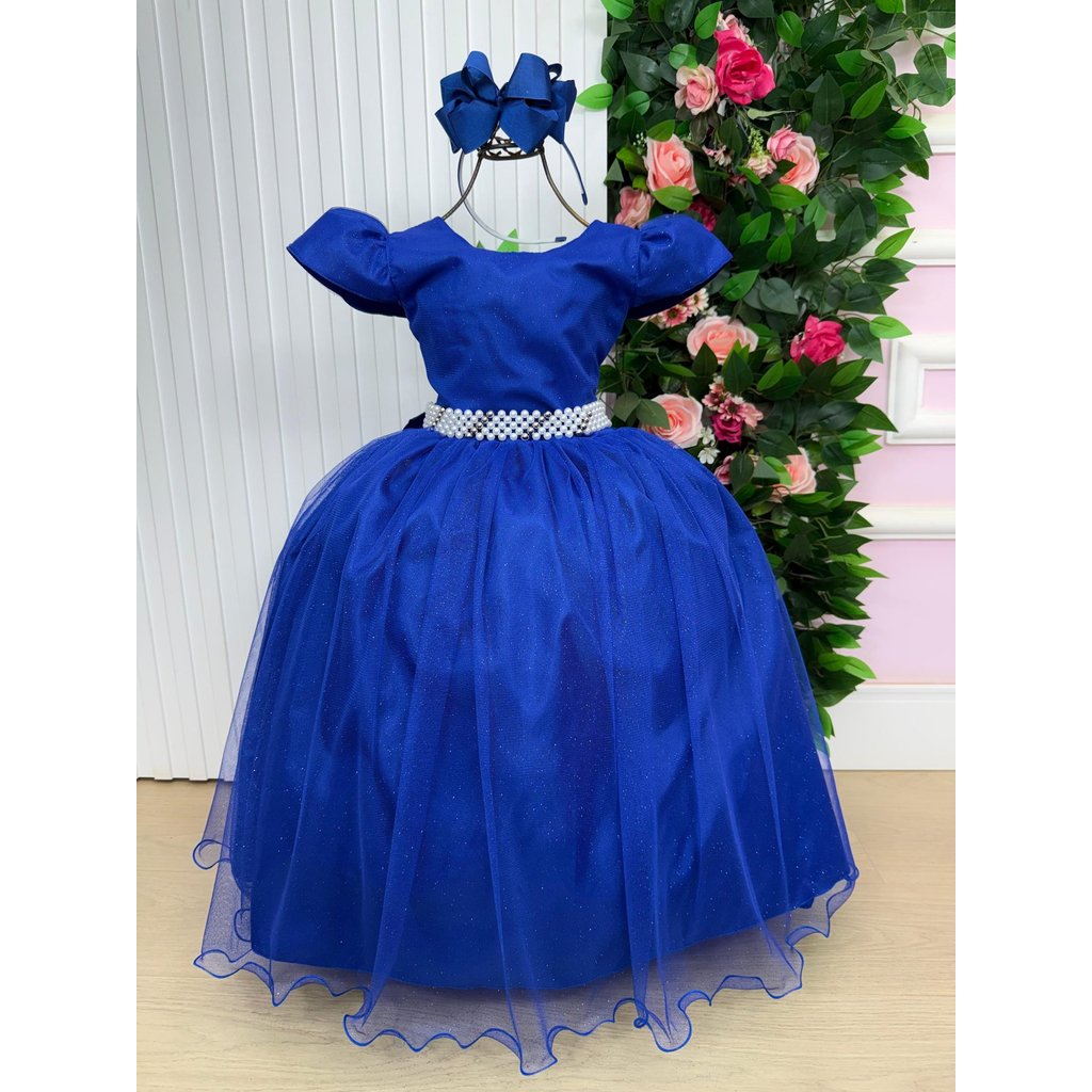 Vestido Luxo Festa Infantil  Longo Azul Royal 4 ao 14 anos