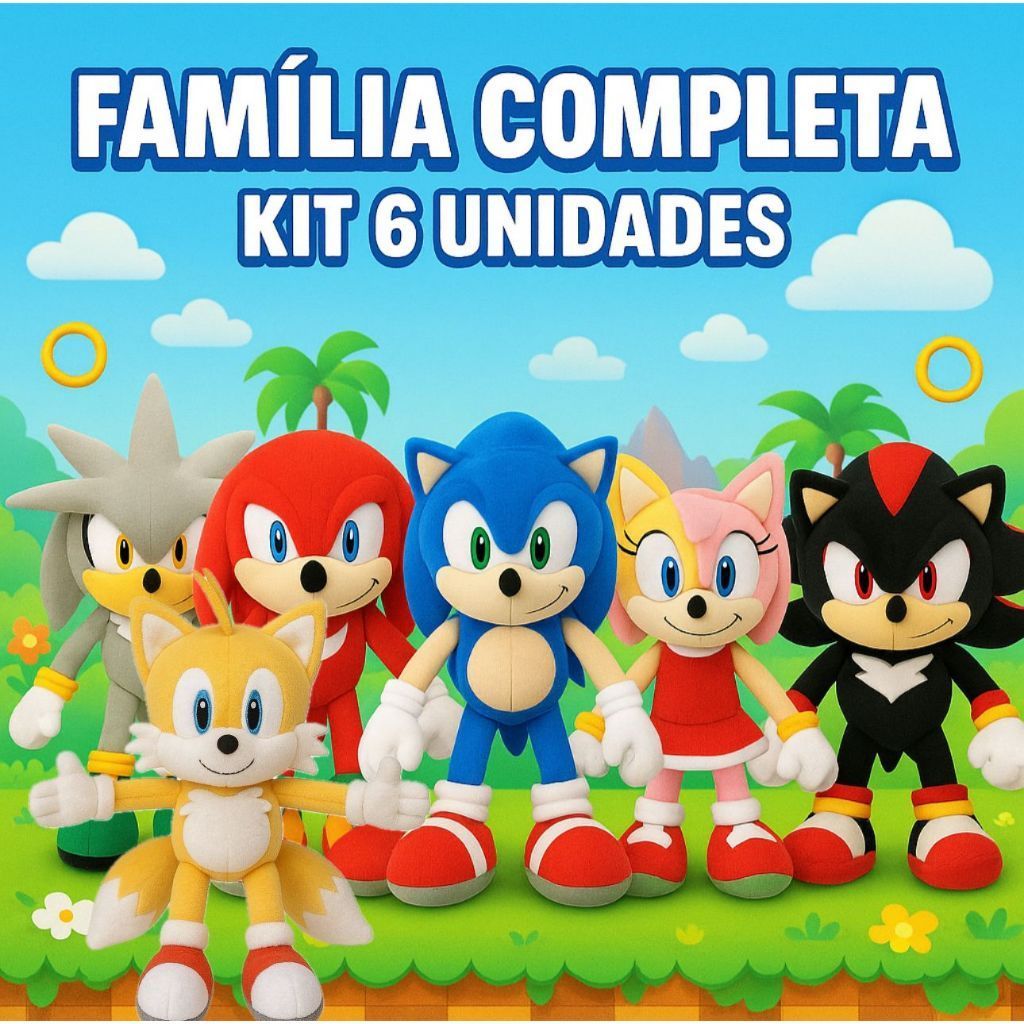 KIT 6 Pelucia 50CM Boneco Sonic Tails Amy Shadow Knuckles Silver Menino Brinquedo Urso de pelúcias a