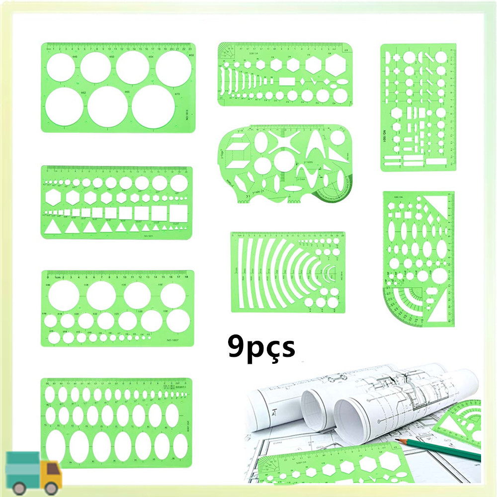 Conjunto 9 Peças Régua Arquitetônica Oval Ferramentas de Desenho Técnico