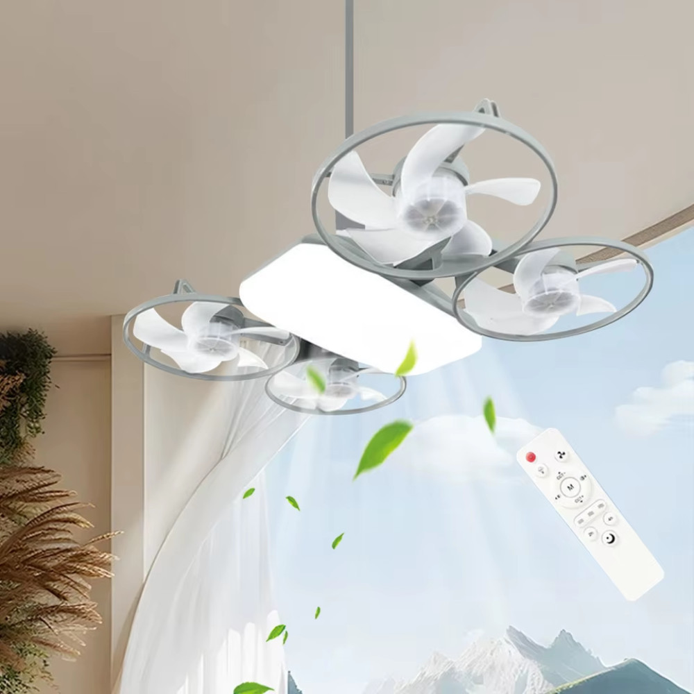 Ventilador de Teto 2 em 1- Silencioso com Luz LED Dimerizável – Design Dobrável, Elétrico e Moderno