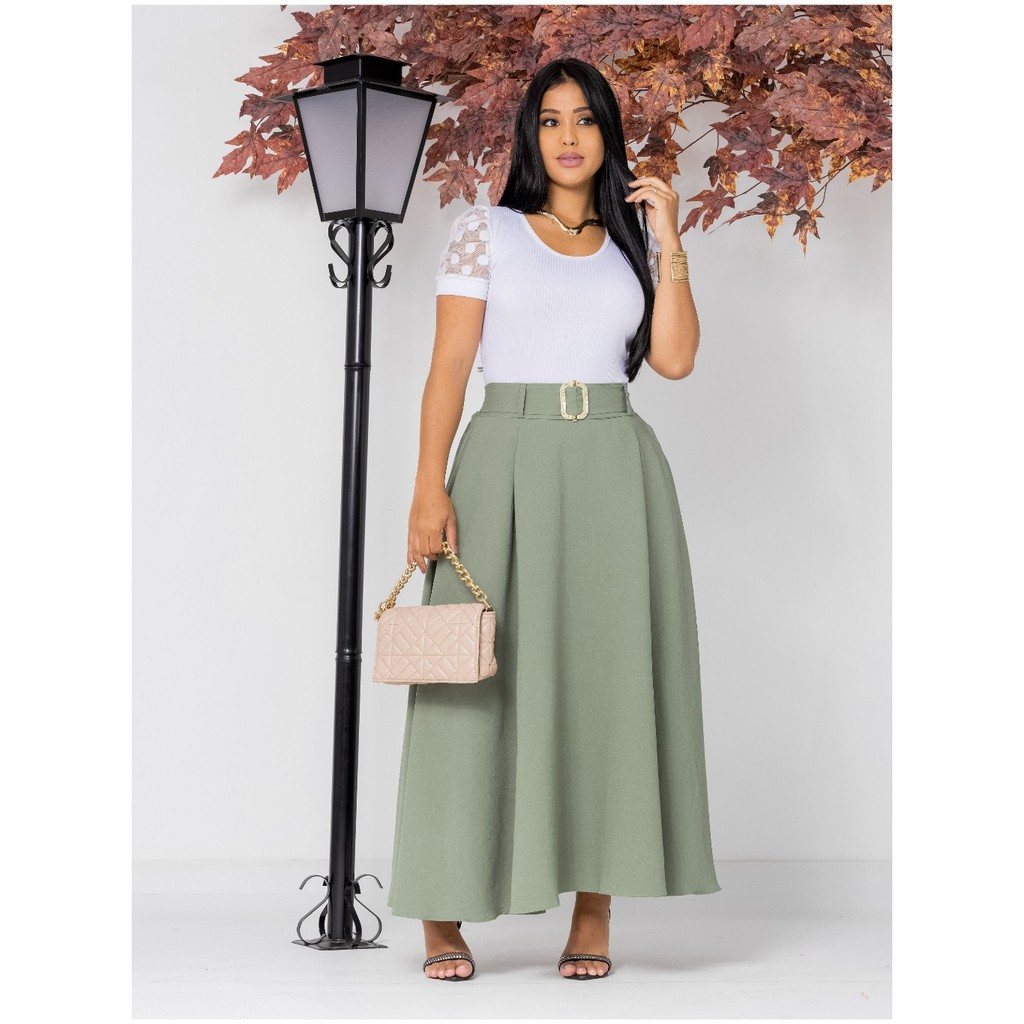 Saia Longa Feminina Elegante Sensorial com Bolsos – Elegante