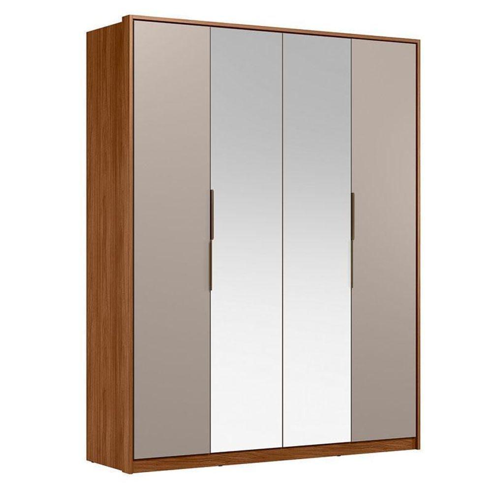 Guarda Roupa Casal Attore D43012k 4 Portas Nogueira Nude Prime Tx Com Espelho Demóbile - Demartêz