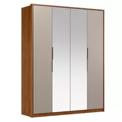 Guarda Roupa Casal Attore D43012k 4 Portas Nogueira Nude Prime Tx Com Espelho Demóbile - Demartêz