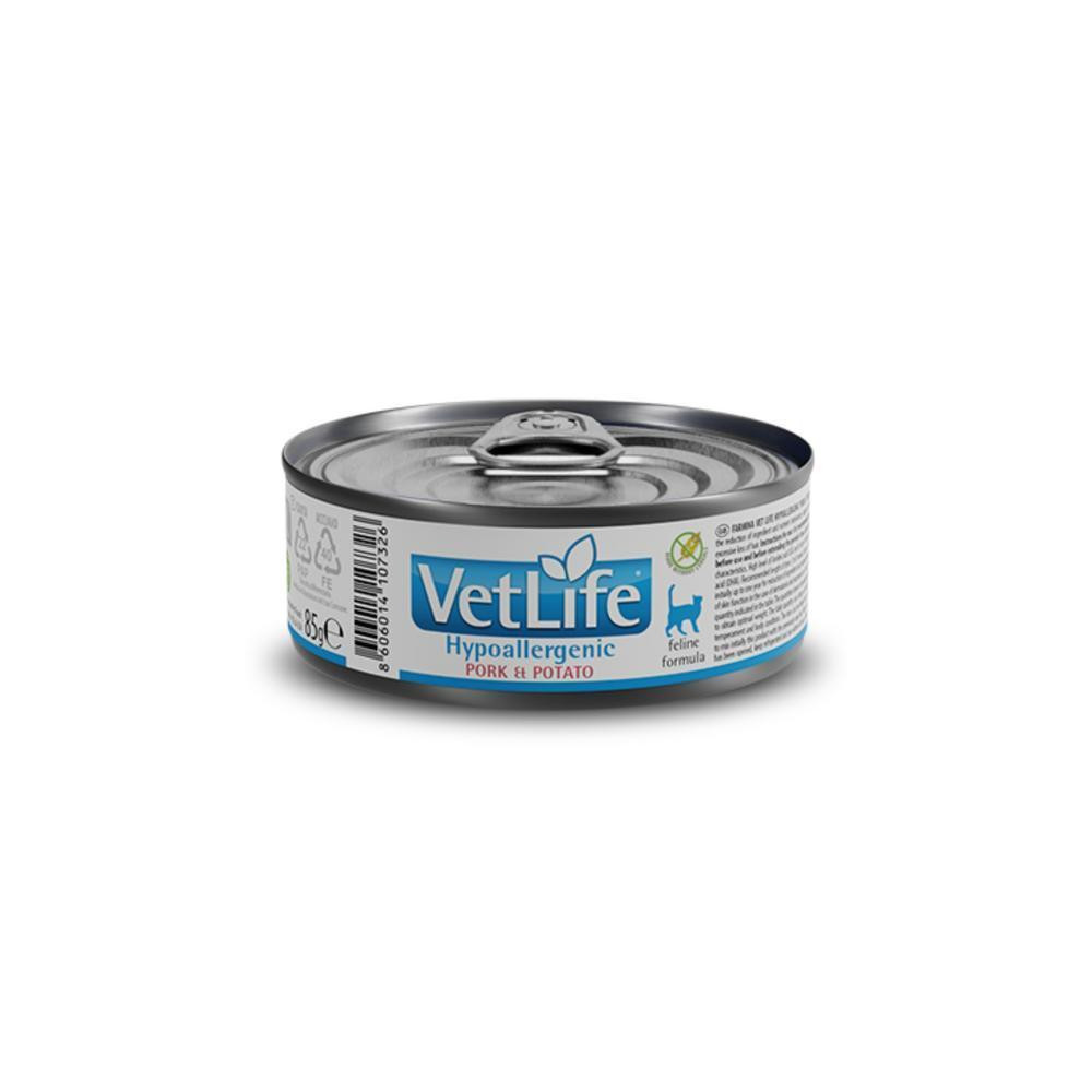 Vet Life Hypoallergenic Pork & Potato para Gatos Adultos de Todas as Raças 85g