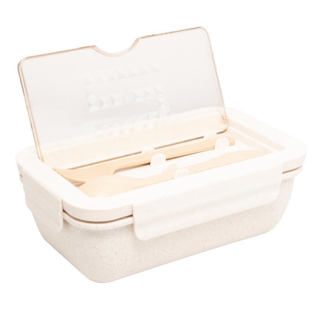 Marmita Hermética com Talheres Polipropileno e Bambu Off White 1L - Lyor