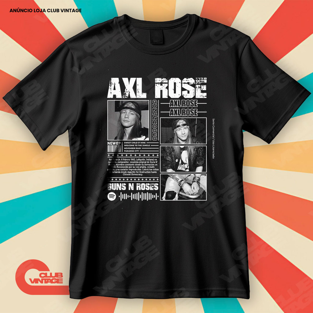 Camiseta Axl Rose Guns N Roses Vocalista Rock Blusa Camisa Artistas Internacionais 100% Algodão em Oferta na Shopee