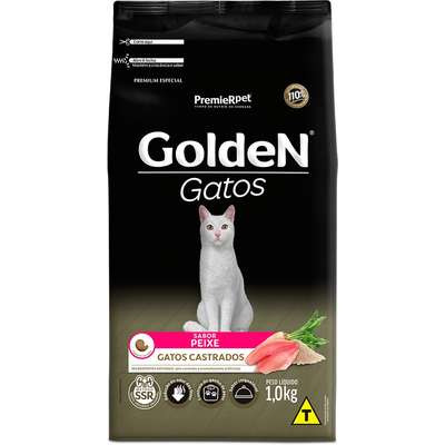 Ração Seca Premier Golden para gatos adultos castrados sabor peixe 1kg.