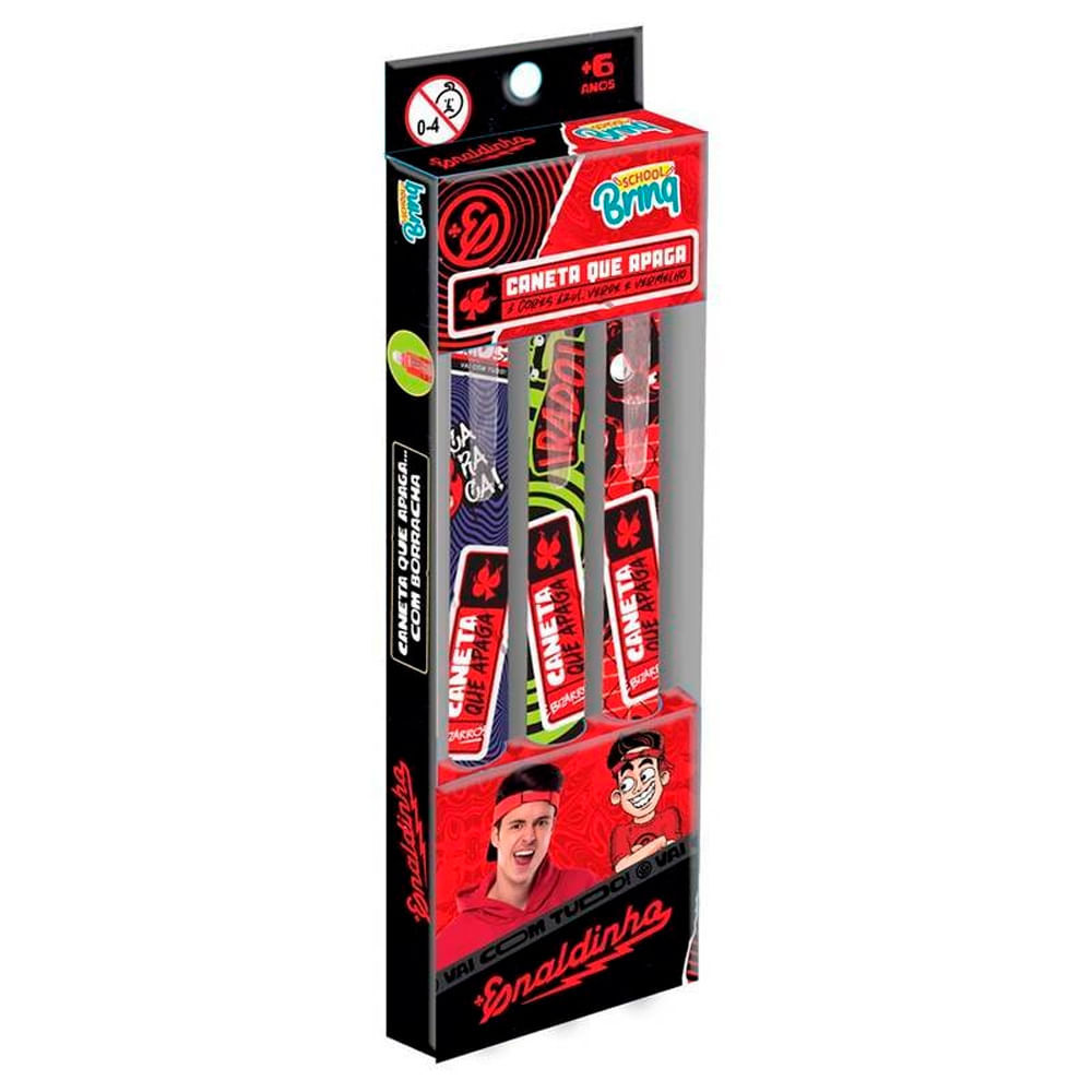 Caneta School Brinq Que Apaga Com Borracha +Enaldinho +6 Anos em Oferta na Shopee