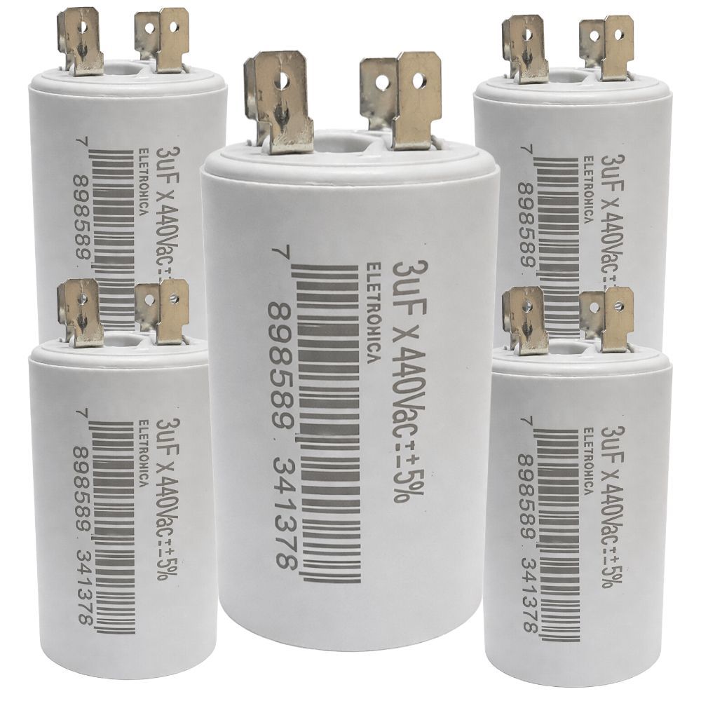 KIT 5 CAPACITOR METALIZADO 3 UF X 440V C/ TERMINAL