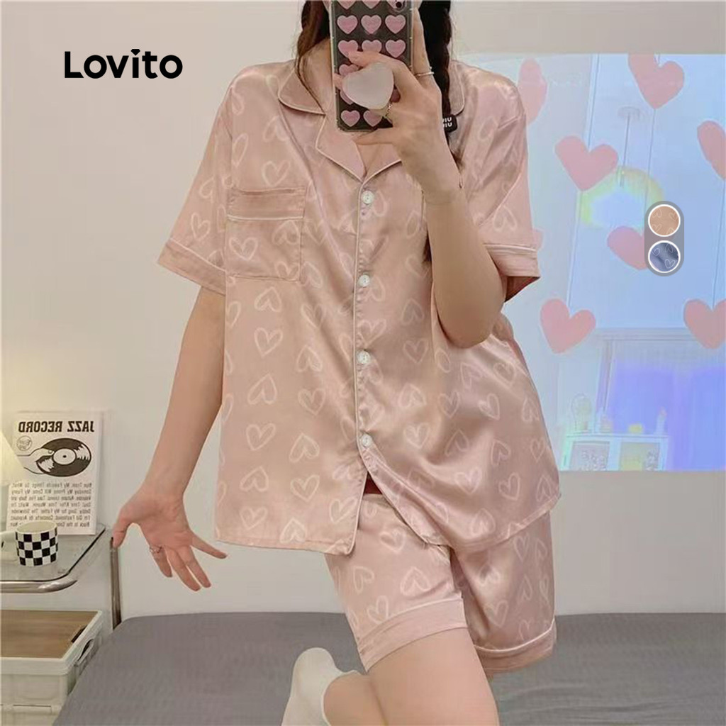Lovito Conjunto De Pijama Elegante De Duas Peças Estilo Coreano Para Usar Em Casa Primavera/verão Mulheres LNE130218 em Oferta na Shopee