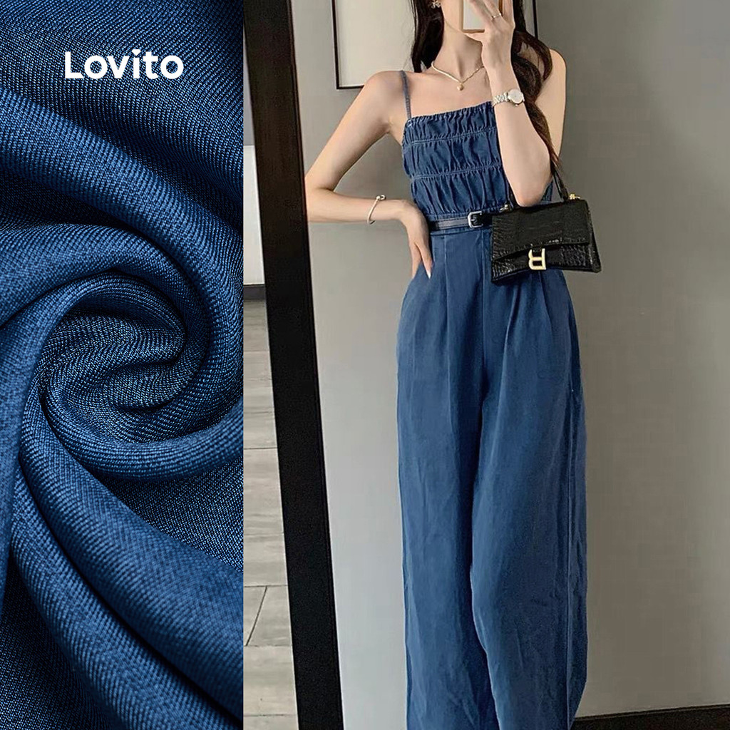Lovito Macacão Elegante com Babados para Primavera/verão Azul Escuro para mulheres L164LD108 em Oferta na Shopee