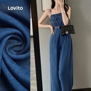 Lovito Macacão Elegante com Babados para Primavera/verão Azul Escuro para mulheres L164LD108 em Oferta na Shopee