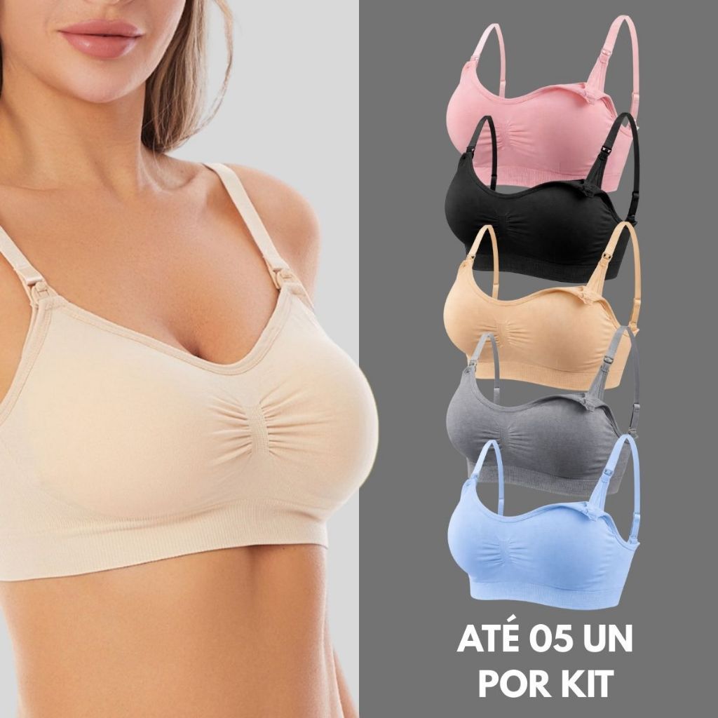 KIT 5/4/3/2 Reforçado Sutiã Amamentação Sem Aro Bojo Removível Confortável P/ Gestante Pós Parto em Oferta na Shopee