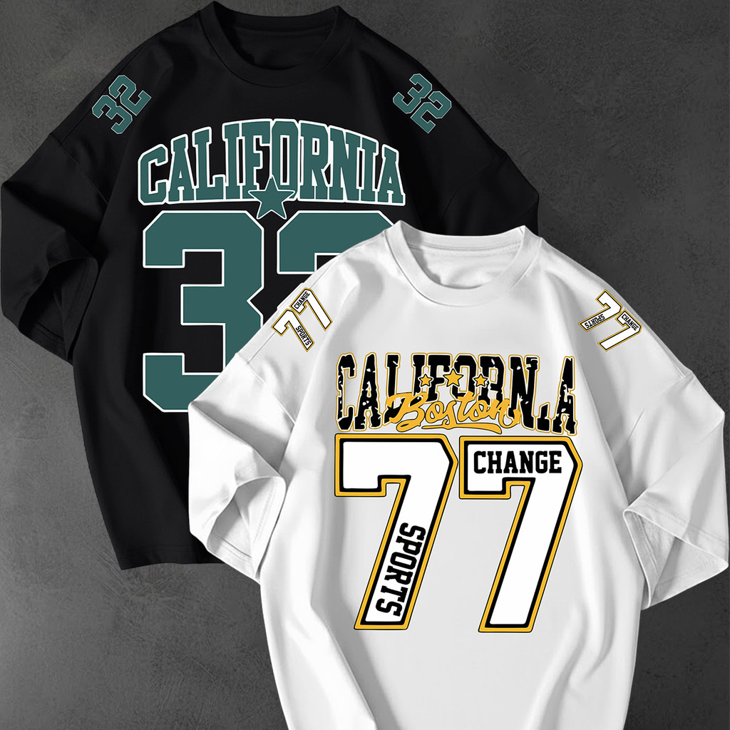 Kit 2 Camisetão Oversized Streetwear Estampa California 32 Boston 77 Unissex 100% Algodão Fio 30.1