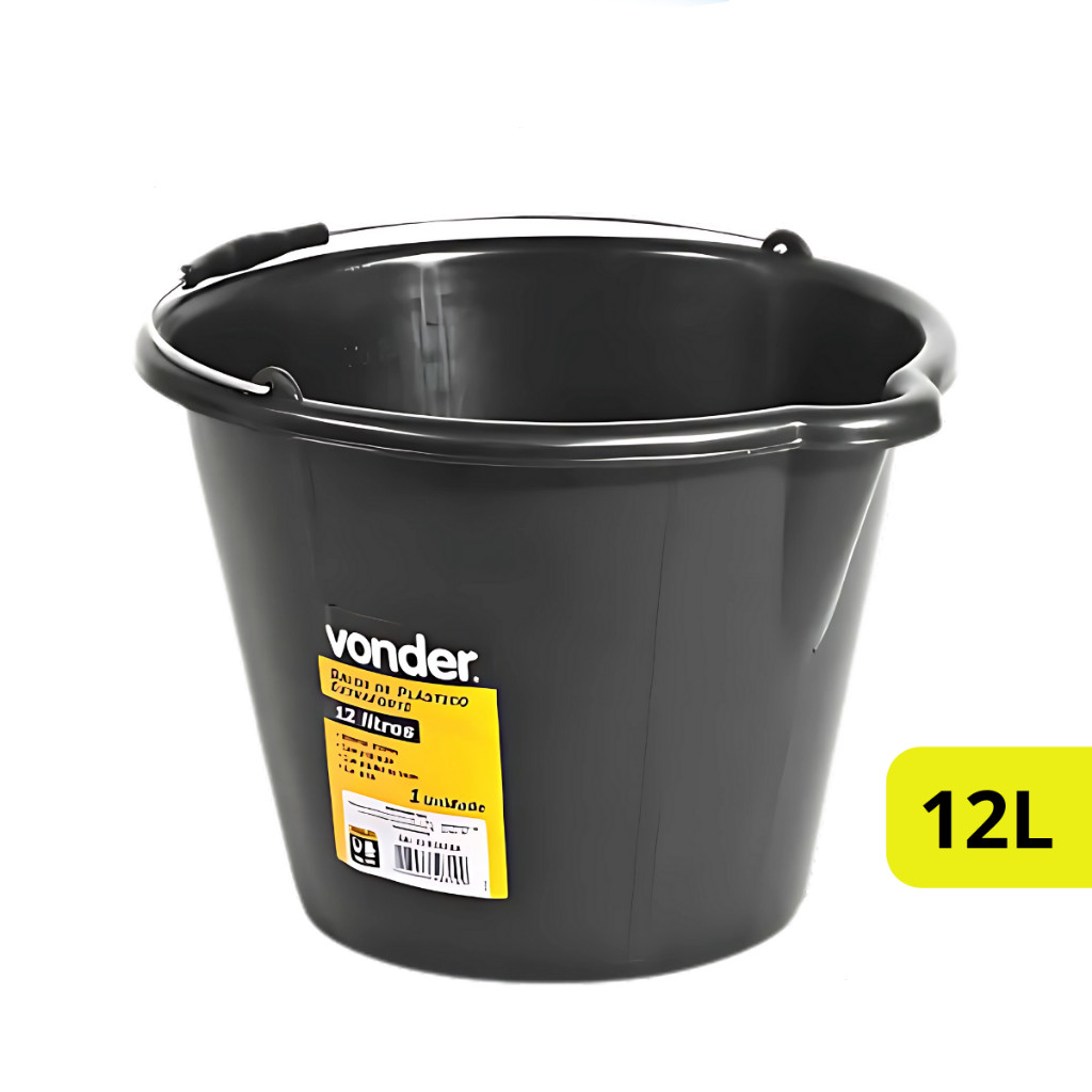 Balde Vonder 12L Extraforte Reforçado Preto Multiuso pra Concreto Obra Tinta Plástico Premium em Oferta na Shopee
